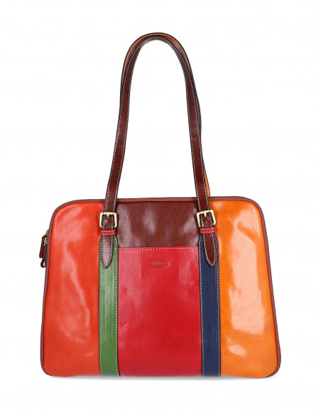 Dámská italská kožená kabelka Cristina Rui Brescia vícebarevná a hnědá