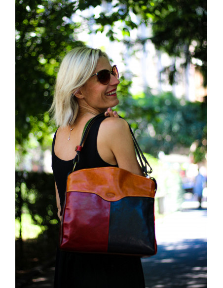 Dámská italská kožená kabelka Cristina Rui Sara hnědá a vícebarevná